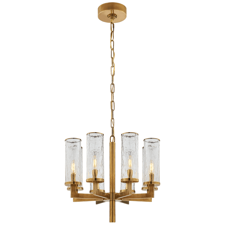 Liaison Single Tier Chandelier in Antique-Burnished Brass with Crackle Glass