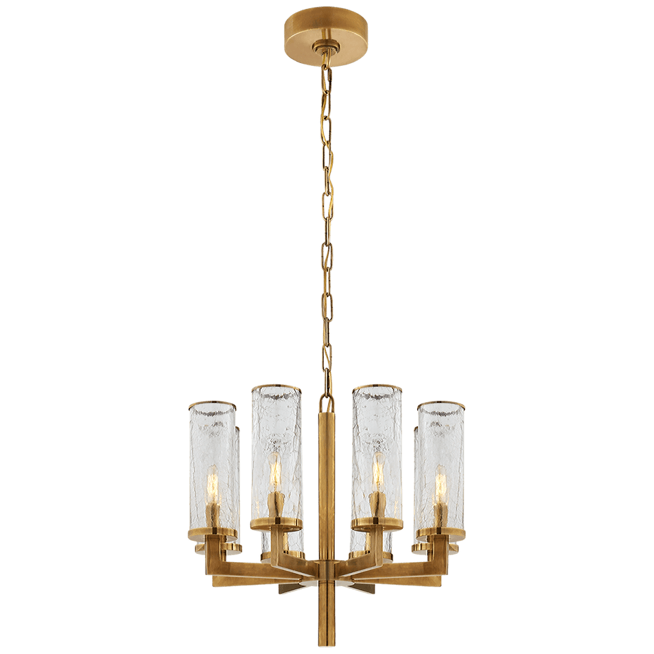 Liaison Single Tier Chandelier in Antique-Burnished Brass with Crackle Glass