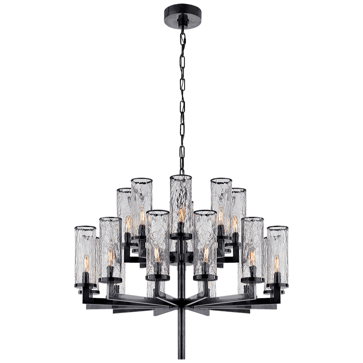 Liaison Double Tier Chandelier in Bronze with Crackle Glass