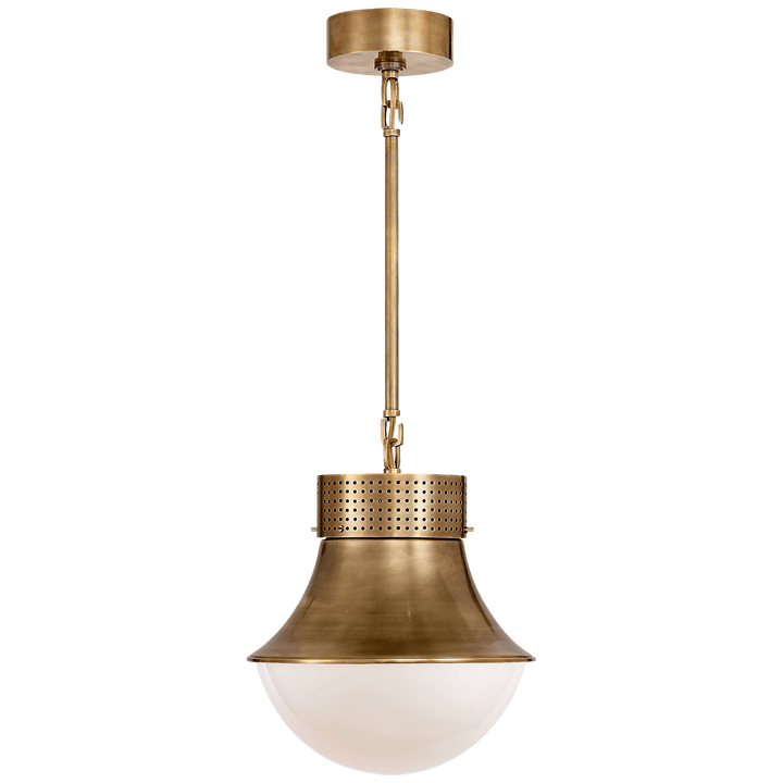 Precision Small Pendant in Antique-Burnished Brass with White Glass