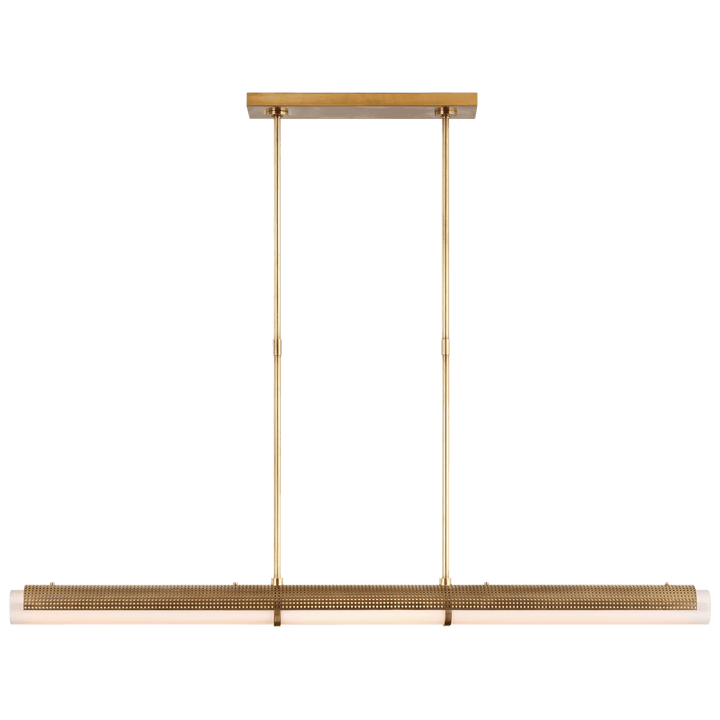 Precision Large Linear Chandelier in Antique-Burnished Brass with White Glass