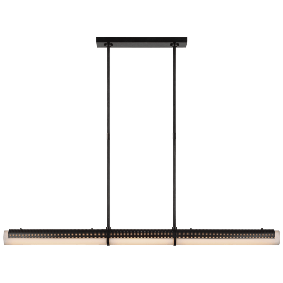 Precision Large Linear Chandelier in Bronze with White Glass