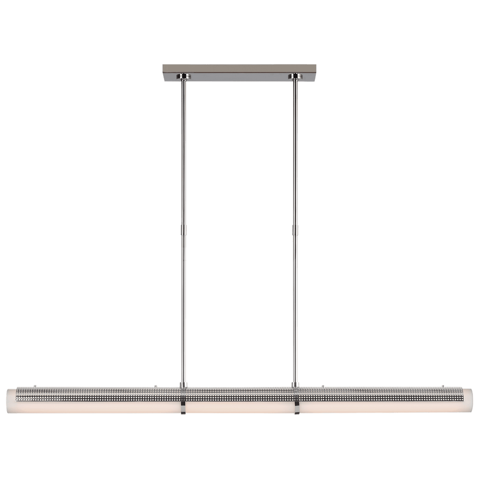 Precision Large Linear Chandelier in Polished Nickel with White Glass