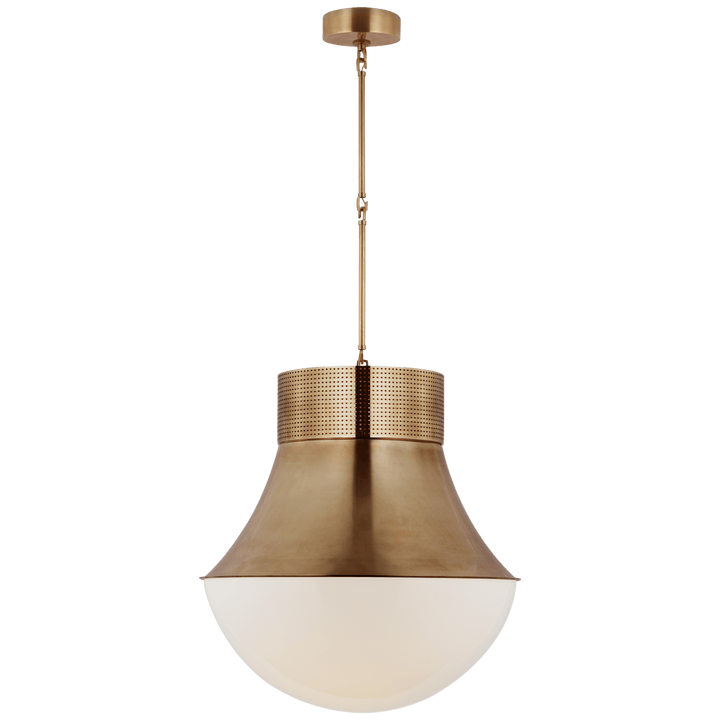 Precision 24" Pendant in Antique-Burnished Brass with White Glass