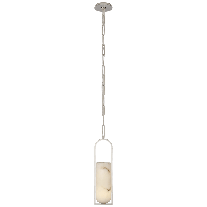 Melange Small Elongated Pendant in Polished Nickel with Alabaster Shade