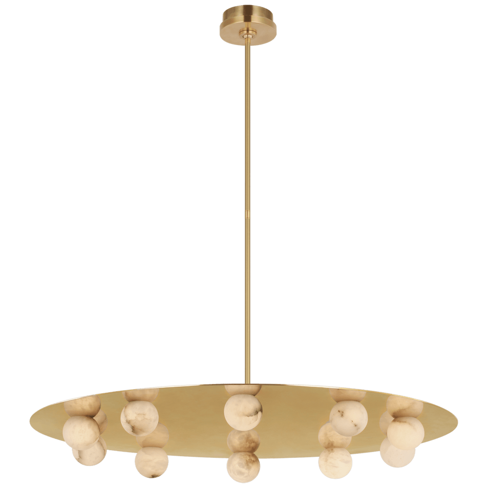 Pertica 36" Ten Light Chandelier in Mirrored Antique Brass with Alabaster
