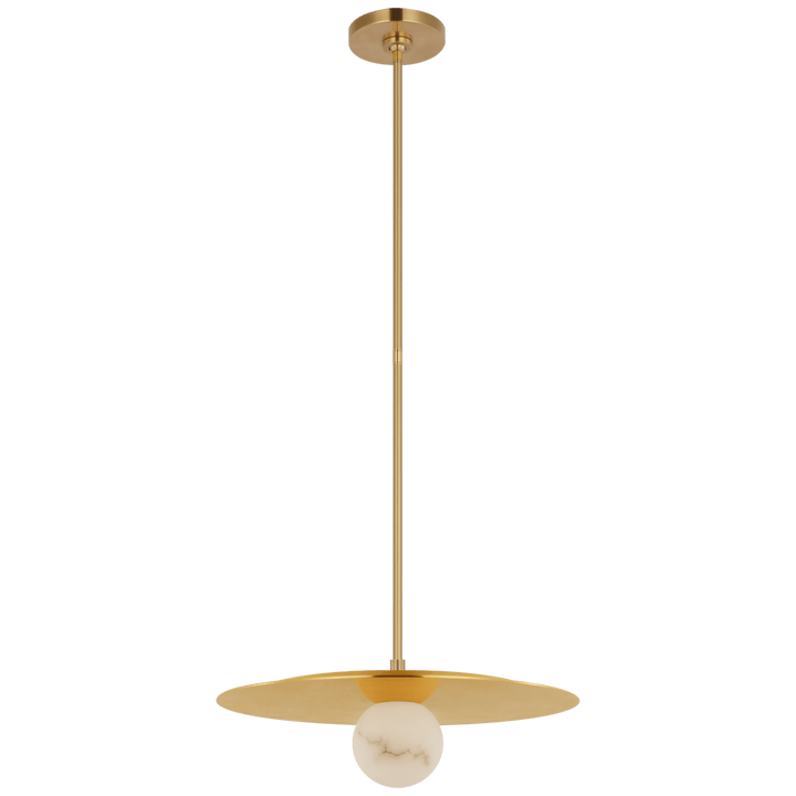 Pertica 18" Disc Pendant in Mirrored Antique Brass with Alabaster