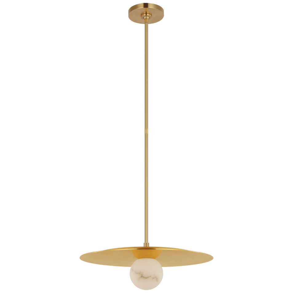 Pertica 18" Disc Pendant in Mirrored Antique Brass with Alabaster