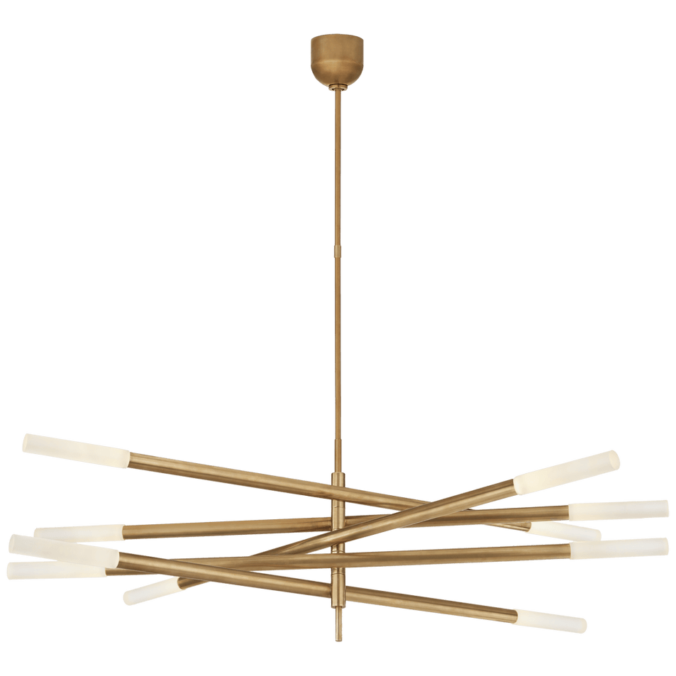 Rousseau Grande Ten Light Articulating Chandelier in Antique-Burnished Brass with Etched Crystal
