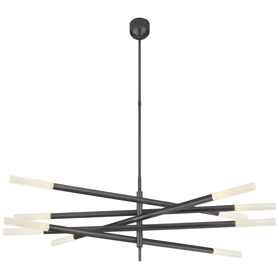 Rousseau Grande Ten Light Articulating Chandelier in Bronze with Etched Crystal