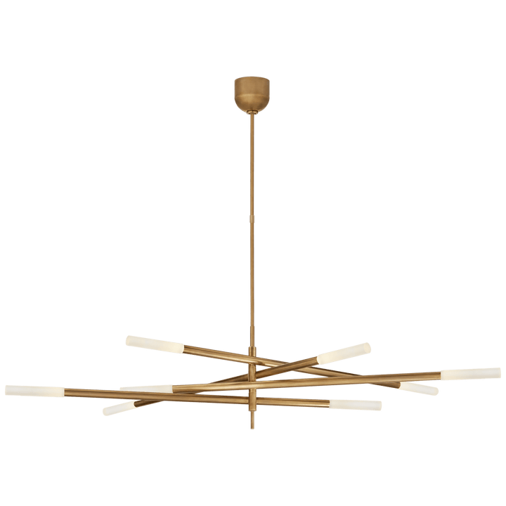 Rousseau Grande Eight Light Articulating Chandelier in Antique-Burnished Brass with Etched Crystal
