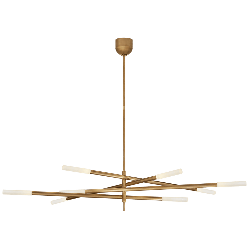 Rousseau Grande Eight Light Articulating Chandelier in Antique-Burnished Brass with Etched Crystal