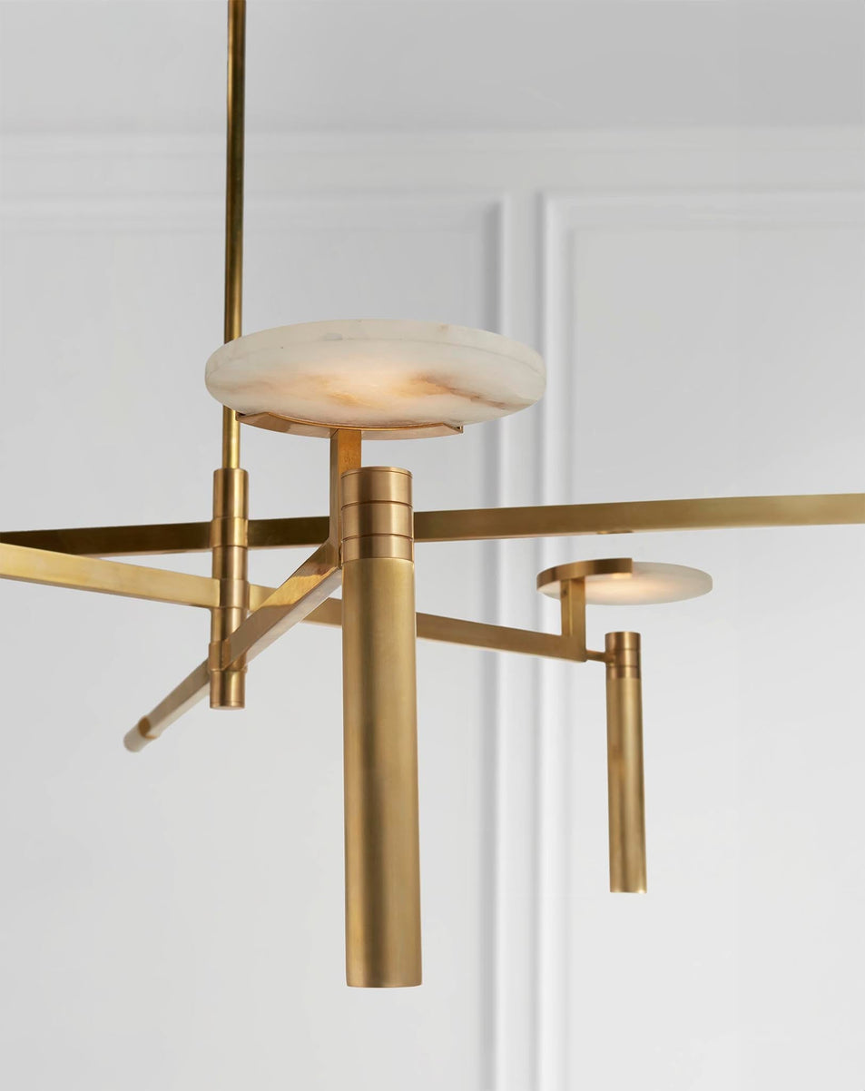 Melange Large Floating Disc Chandelier in Antique-Burnished Brass with Alabaster