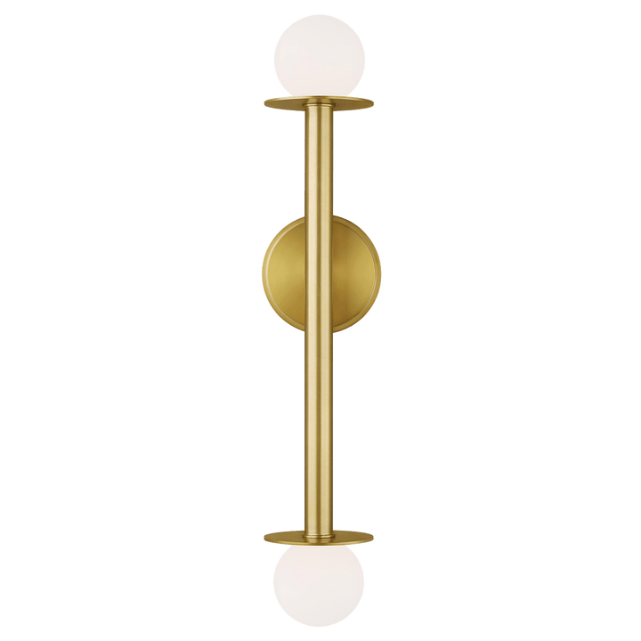 Nodes Double Sconce in Burnished Brass with White Glass
