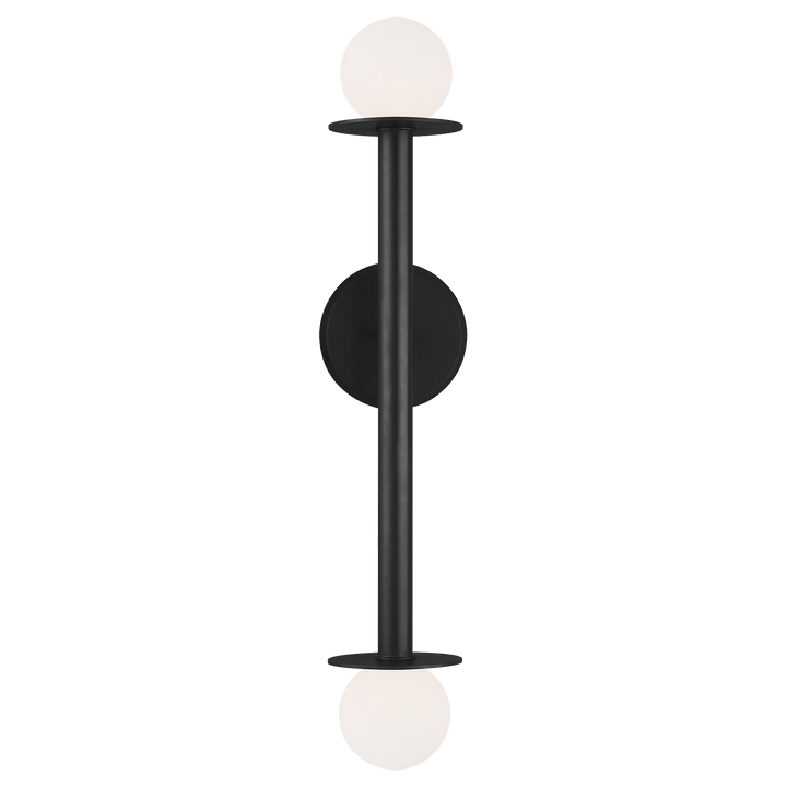 Nodes Double Sconce in Midnight Black with White Glass