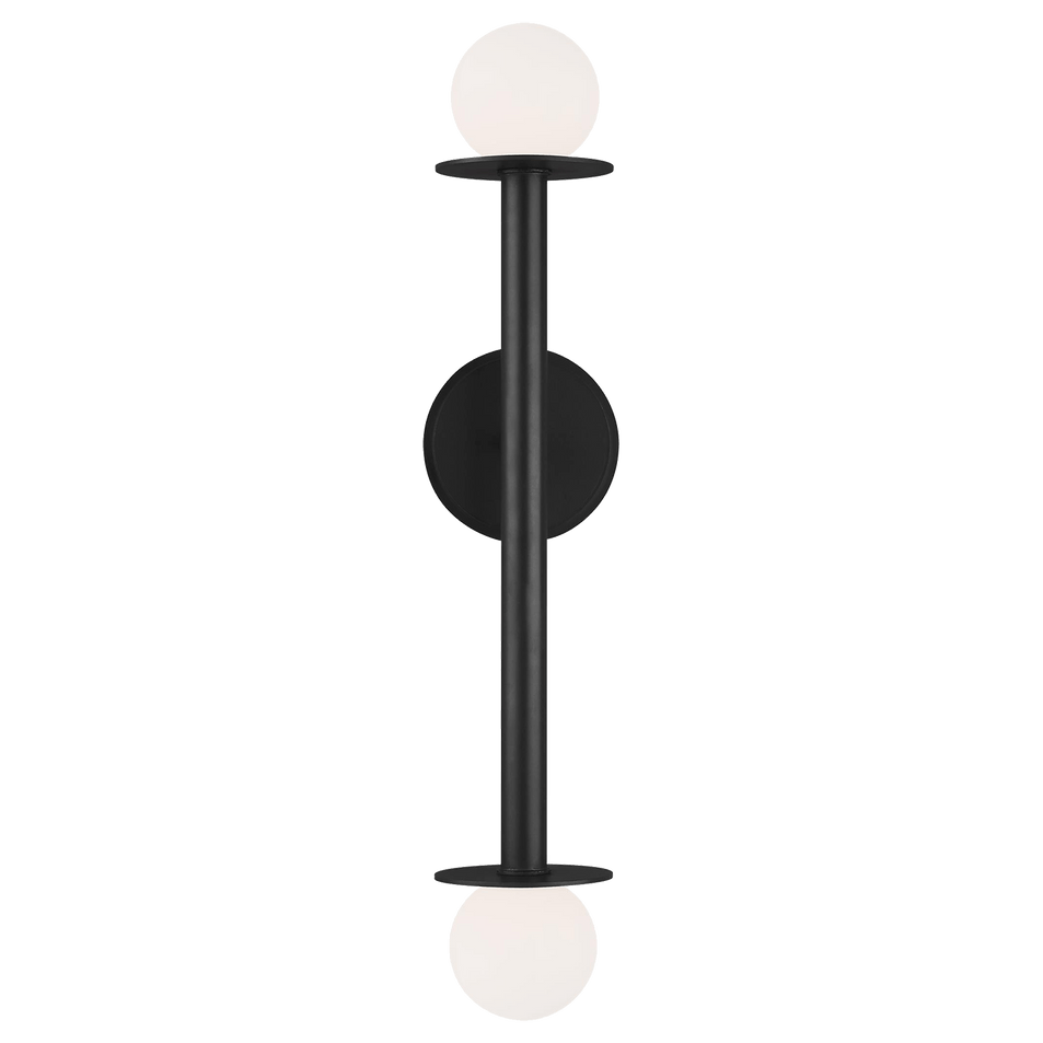 Nodes Double Sconce in Midnight Black with White Glass