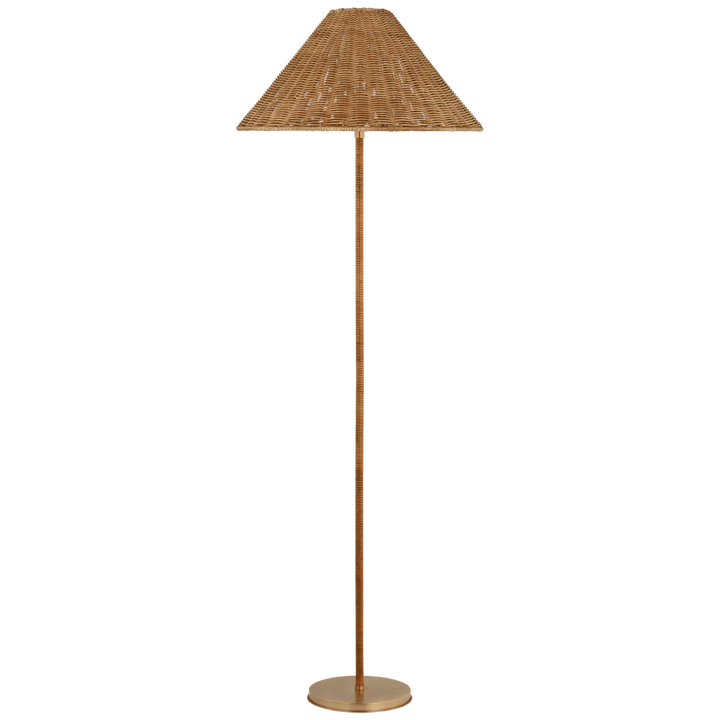 Wimberley Medium Wrapped Floor Lamp in Soft Brass with Natural Wicker Shade