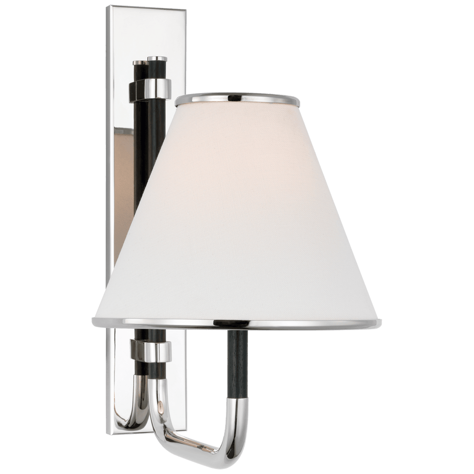 Rigby Small Sconce in Polished Nickel and Ebony with Linen Shade