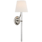 Abigail XL Sconce in Polished Nickel and Clear Wavy Glass with Linen Shade