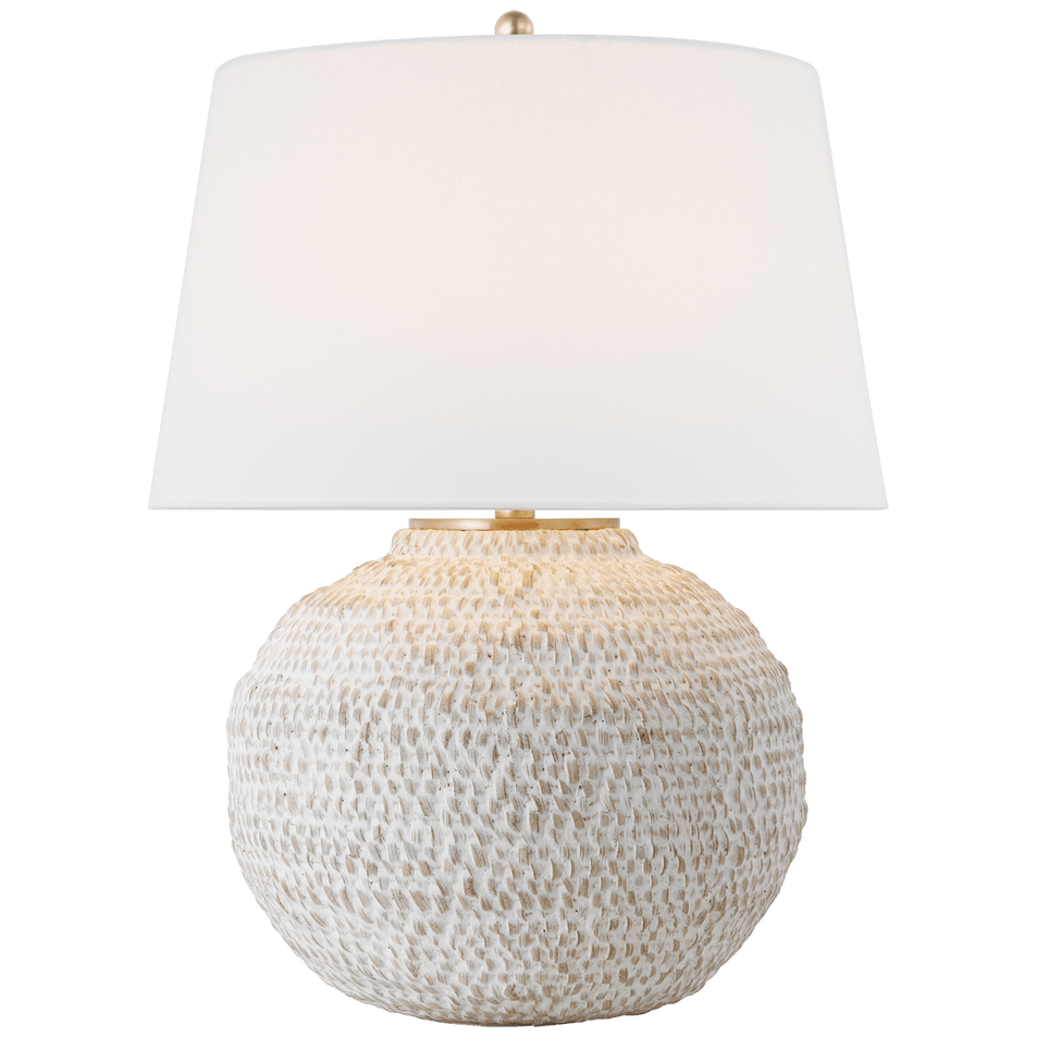 Avedon Small Table Lamp in Plaster White Rattan with Linen Shade