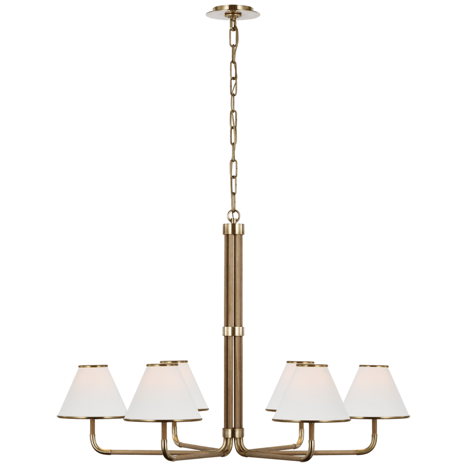 Rigby XL Chandelier in Soft Brass and Natural Oak with Linen Shade
