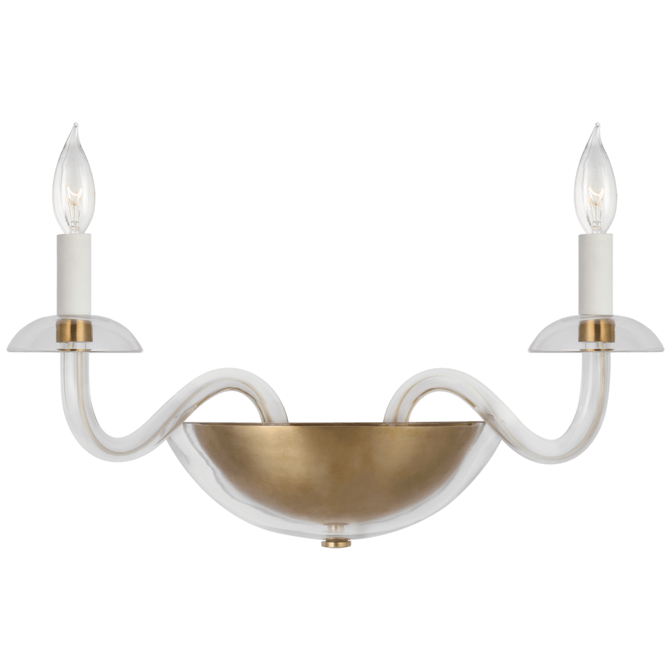 Brigitte Small Double Sconce in Clear Glass and Hand-Rubbed Antique Brass