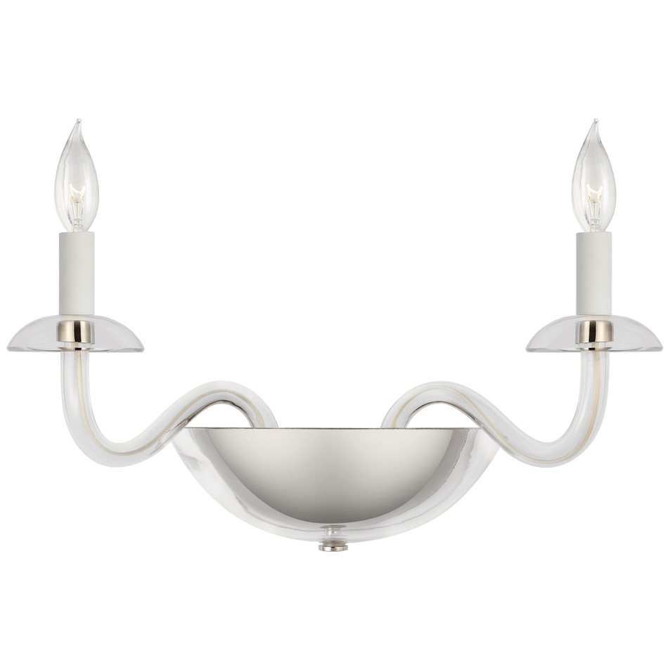 Brigitte Small Double Sconce in Clear Glass and Polished Nickel