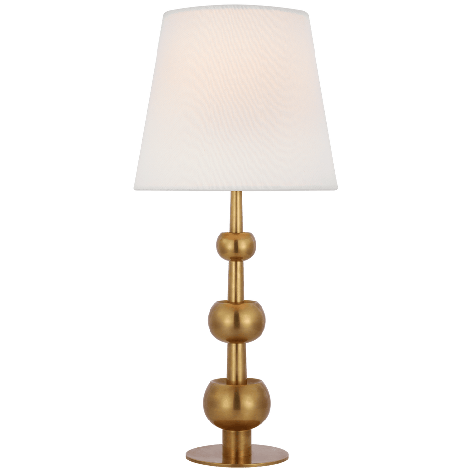 Comtesse Medium Triple Table Lamp in Hand-Rubbed Antique Brass with Linen Shade