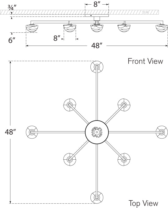 Стельовий світильник Pedra Extra Large Staggered Arm Flush Mount Креслення