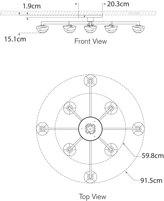 Стельовий світильник Pedra Large Staggered Arm Flush Mount Креслення