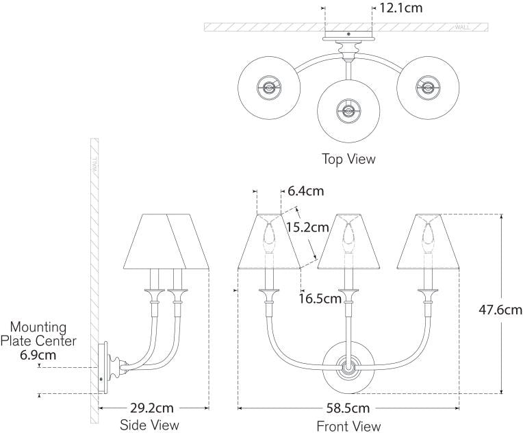 Потрійний настінний світильник Piaf Креслення