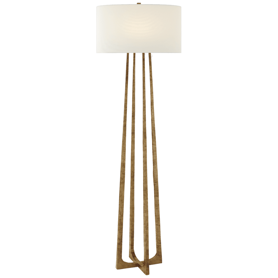 Scala Large Hand-Forged Floor Lamp in Gilded Iron with Linen Shade