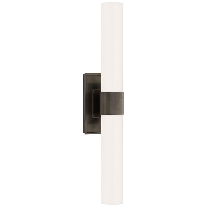 Presidio Petite Double Sconce in Bronze with White Glass