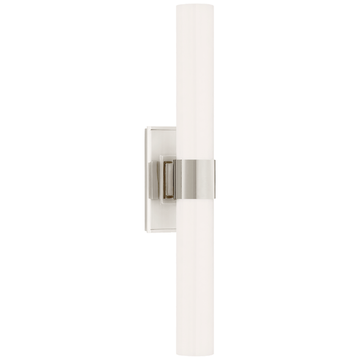 Presidio Petite Double Sconce in Polished Nickel with White Glass