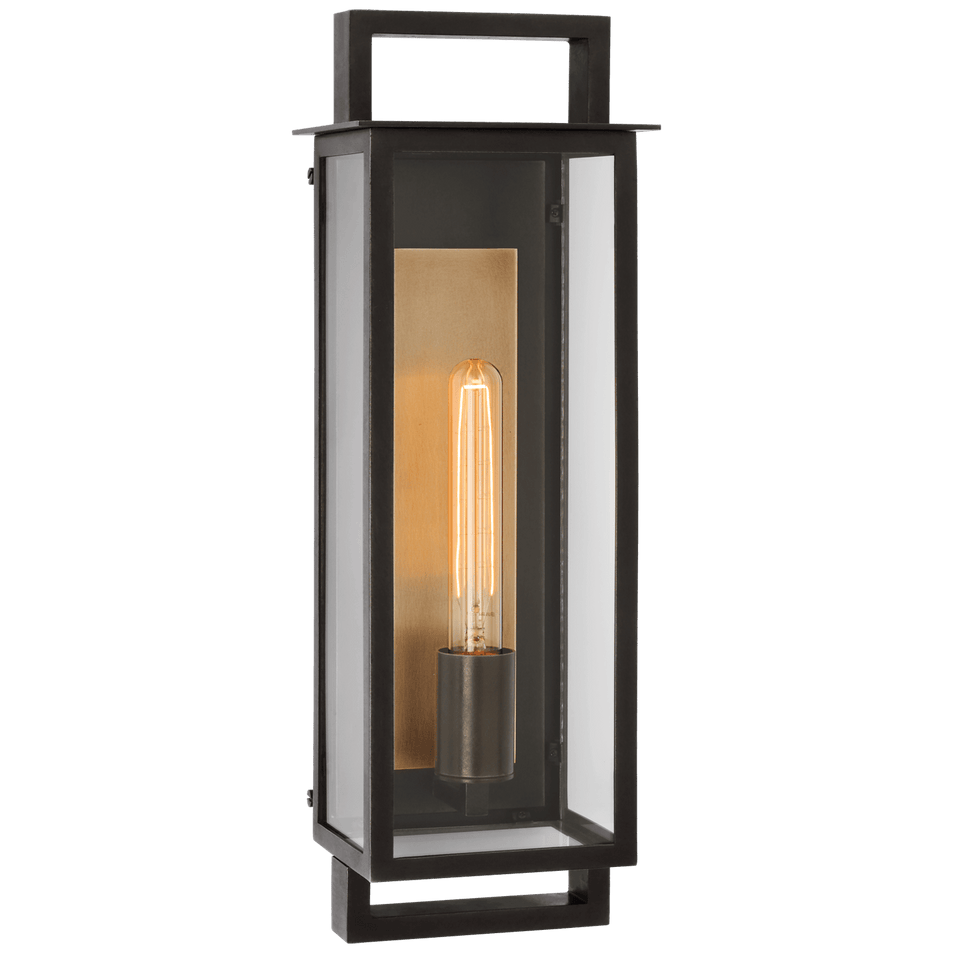Halle Medium Narrow Wall Lantern in Aged Iron with Clear Glass