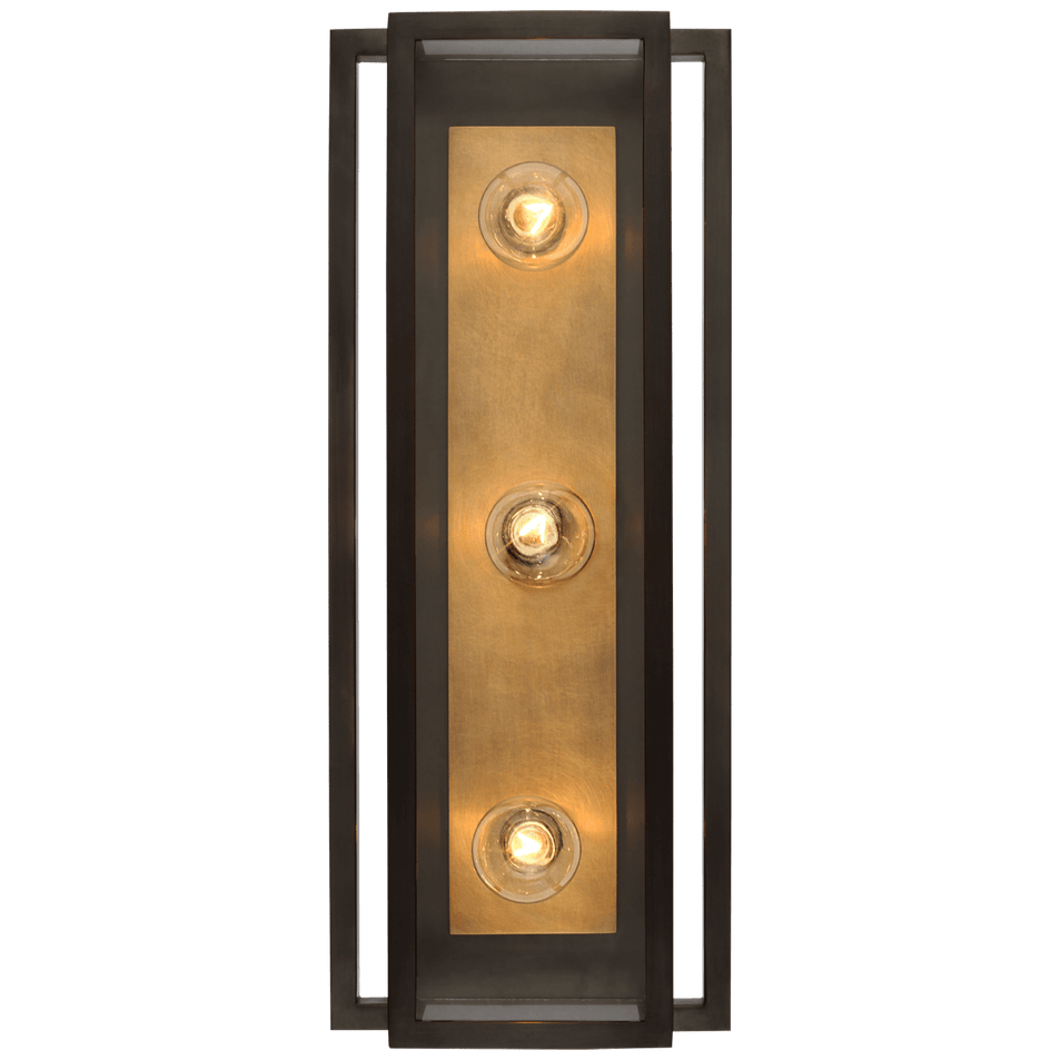 Halle 18" Vanity Light in Bronze and Hand-Rubbed Antique Brass with Clear Glass
