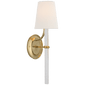 Abigail Large Sconce in Soft Brass and Clear Wavy Glass with Linen Shade