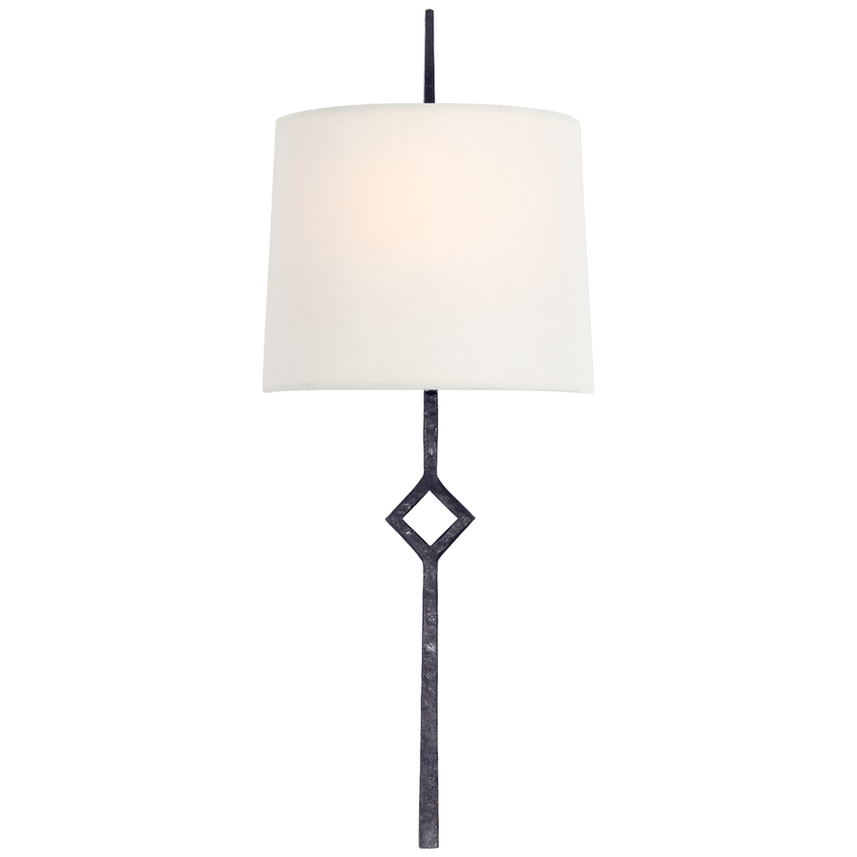 Cranston Small Sconce in Aged Iron with Linen Shade