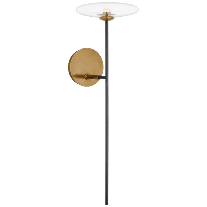 Calvino Large Tail Sconce in Aged Iron and Hand-Rubbed Antique Brass with Clear Glass