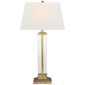 Wright Table Lamp in Gilded Iron and Glass with Linen Shade