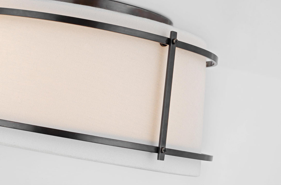 Callaway Small Flush Mount in Bronze with Linen Shade and Frosted Acrylic Diffuser