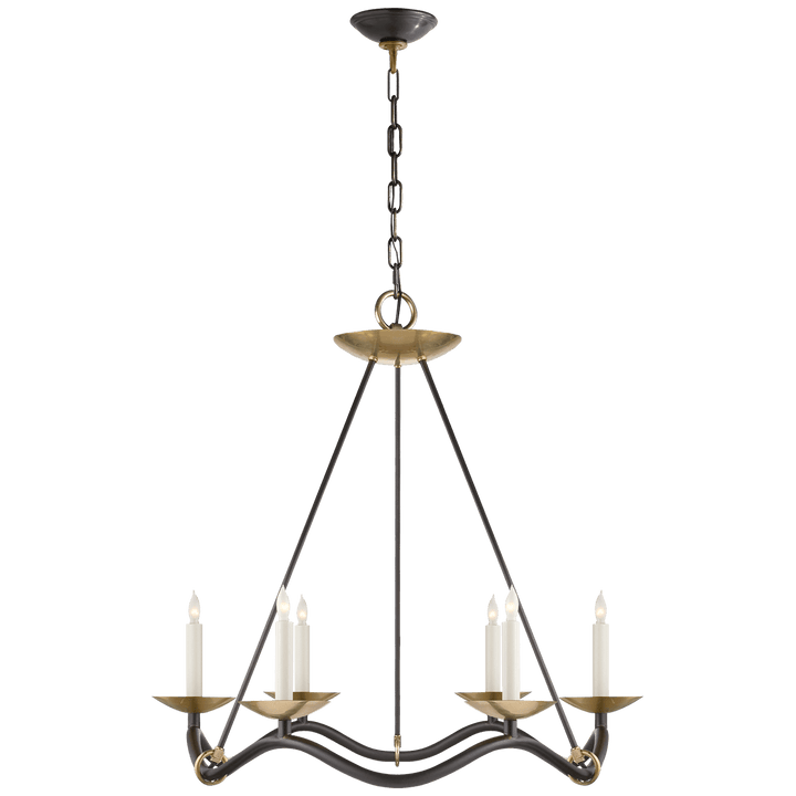 Choros Chandelier in Aged Iron with Hand-Rubbed Antique Brass Accents
