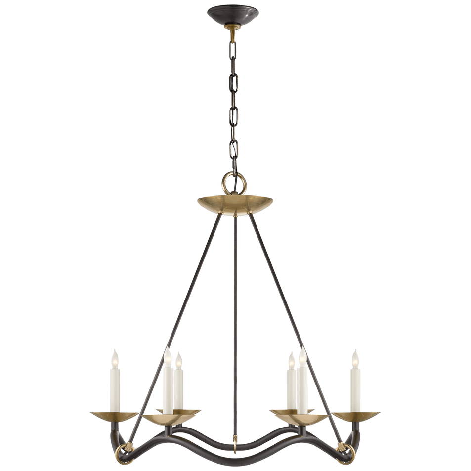 Choros Chandelier in Aged Iron with Hand-Rubbed Antique Brass Accents