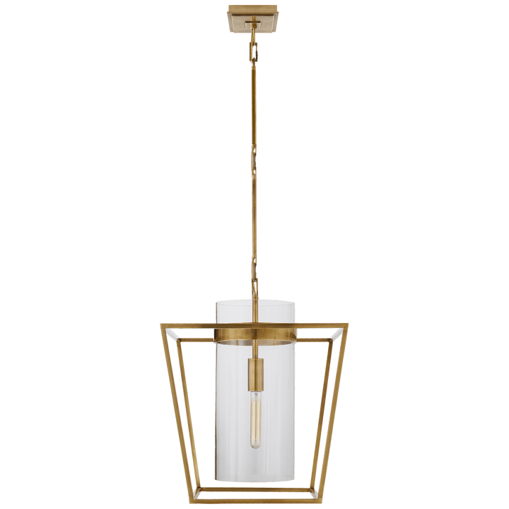 Presidio Small Lantern in Hand-Rubbed Antique Brass with Clear Glass