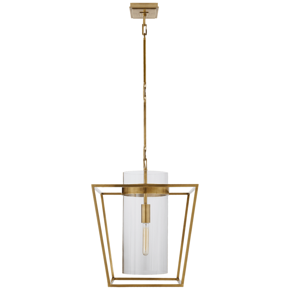 Presidio Small Lantern in Hand-Rubbed Antique Brass with Clear Glass