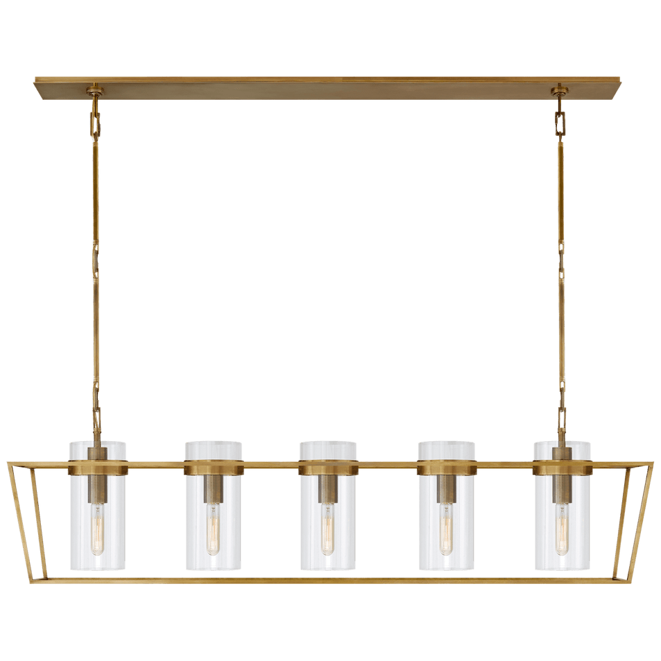 Presidio Large Linear Lantern in Hand-Rubbed Antique Brass with Clear Glass