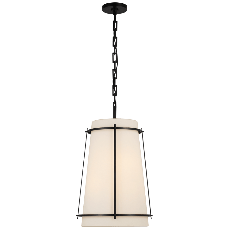 Callaway Medium Hanging Shade in Bronze with Linen Shade and Frosted Acrylic Diffuser