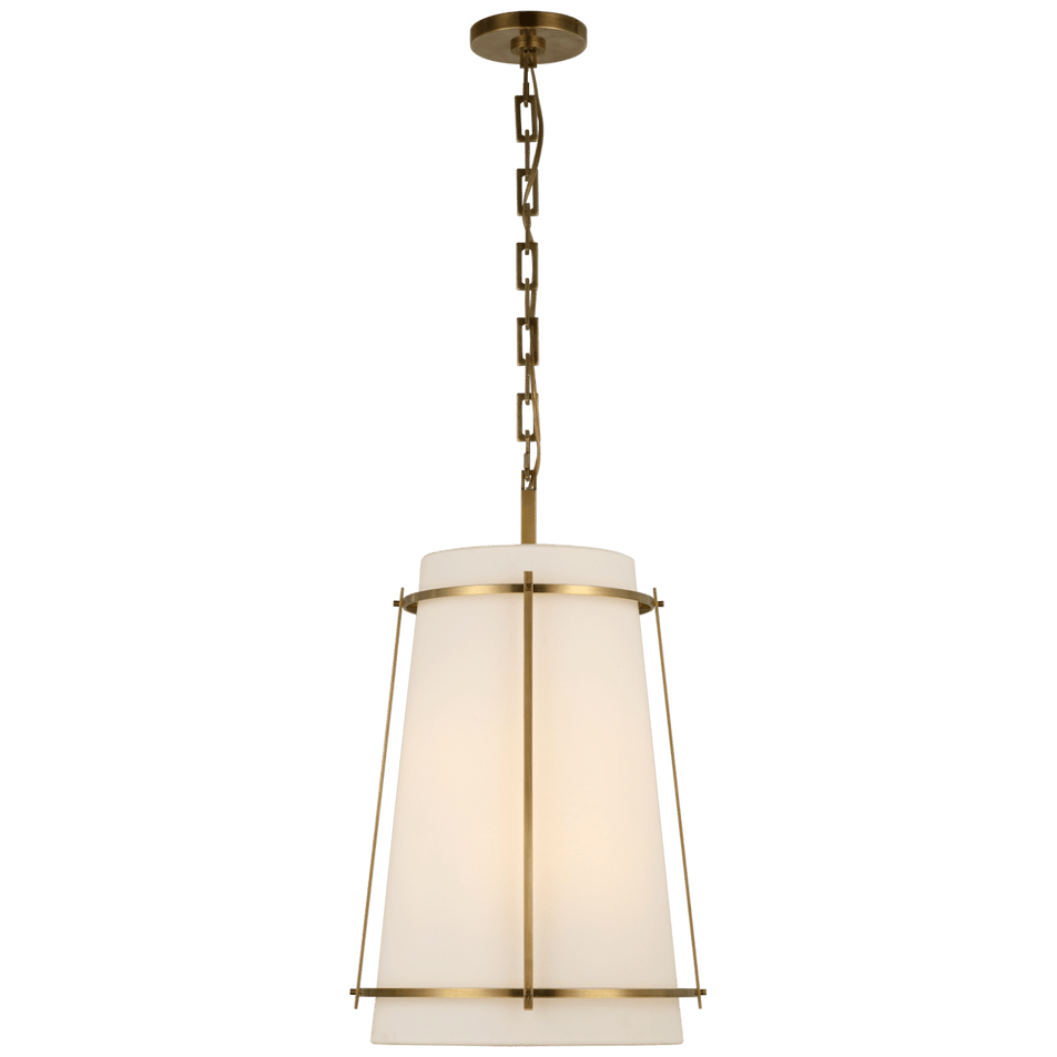 Callaway Medium Hanging Shade in Hand-Rubbed Antique Brass with Linen Shade and Frosted Acrylic Diffuser