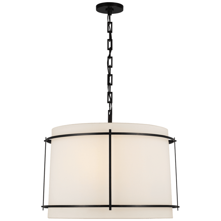 Callaway Large Hanging Shade in Bronze with Linen Shade and Frosted Acrylic Diffuser