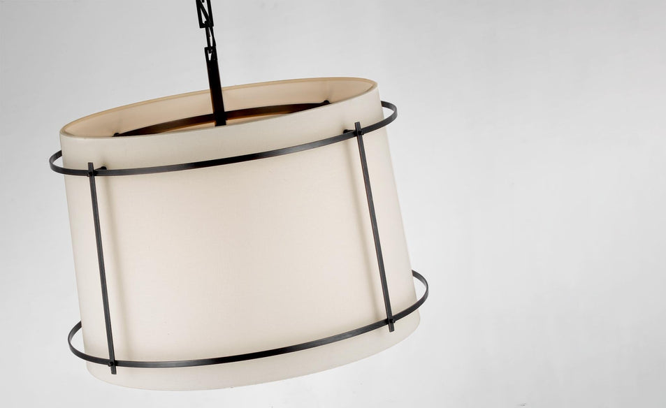Callaway Large Hanging Shade in Bronze with Linen Shade and Frosted Acrylic Diffuser